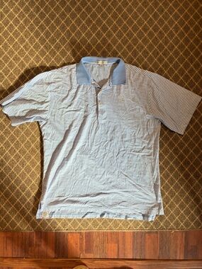 Peter Millar Light Blue Striped Men's Polo Shirt